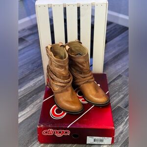 Dingo Tan Leather Boots with Braided Accents